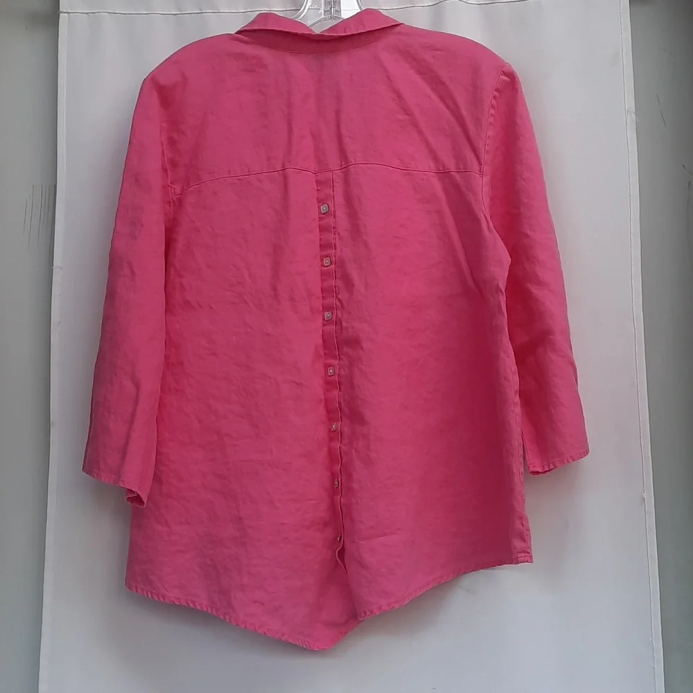 Habitat Pink 100%Linen Button Down Shirt 3/4 Sleeve Size Large